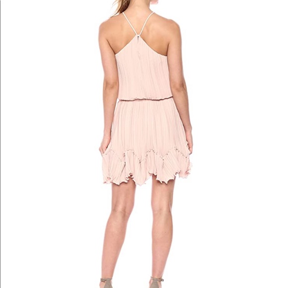 Halston Heritage Round Neck Pleated Dress | Pink - Picture 2 of 5